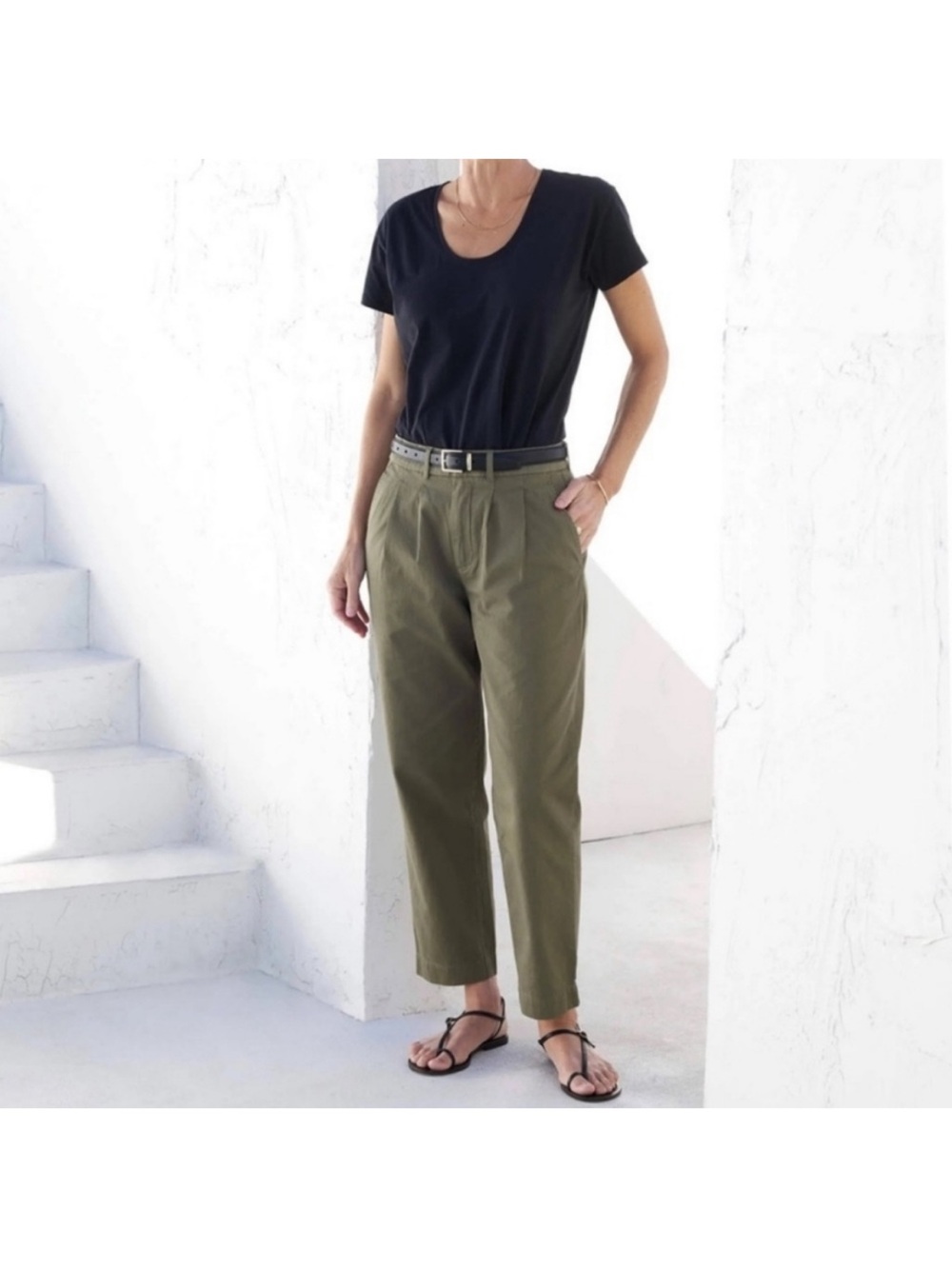 AYR Metropolitan Pleated Trousers Women’s Relaxed Taper Crop Nori Green Sz 2